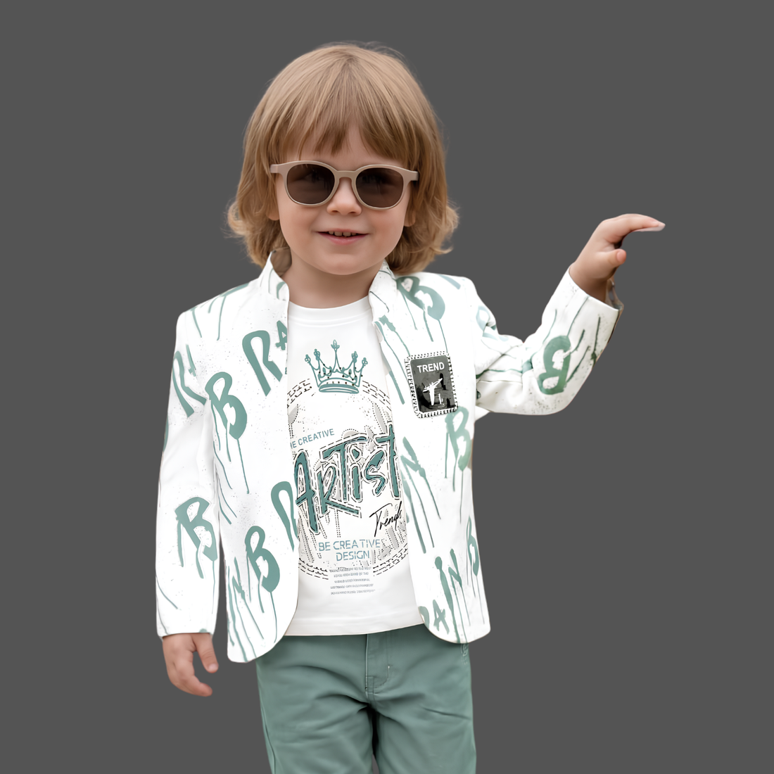 Stylish Boys Blazer Set with Printed T-Shirt &  Pant Party Outfit