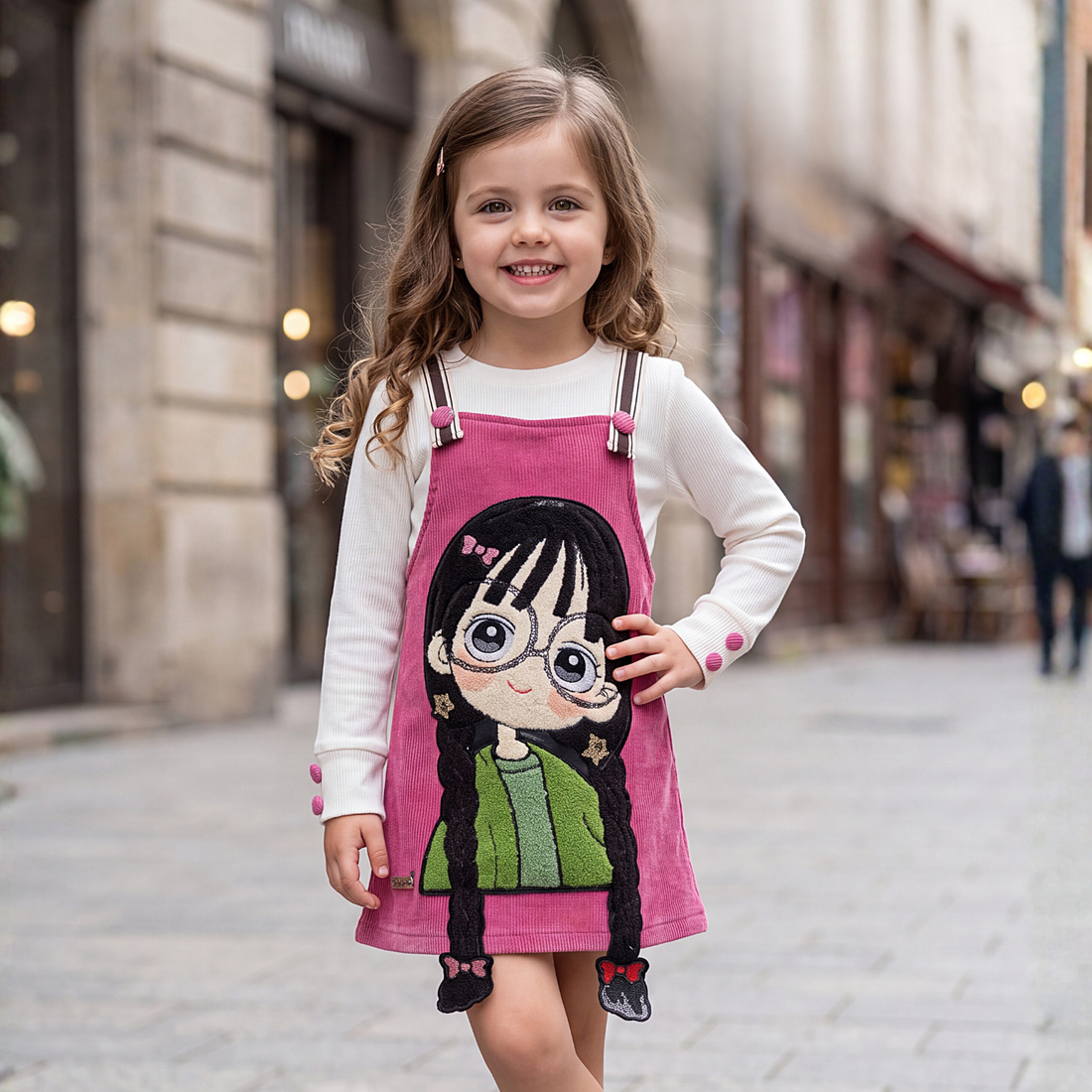 Girls Trendy Top with Dungaree