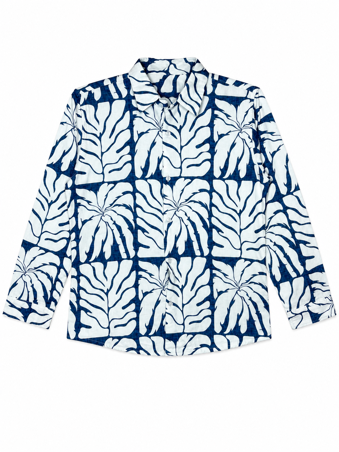 Boys Blue Leaf Print Long Sleeve Shirt