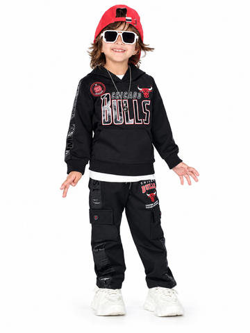 Boys Black Hooded Sweatshirt and Cargo Pants Set