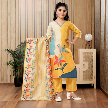 Latest Yellow Printed Kurti Set
