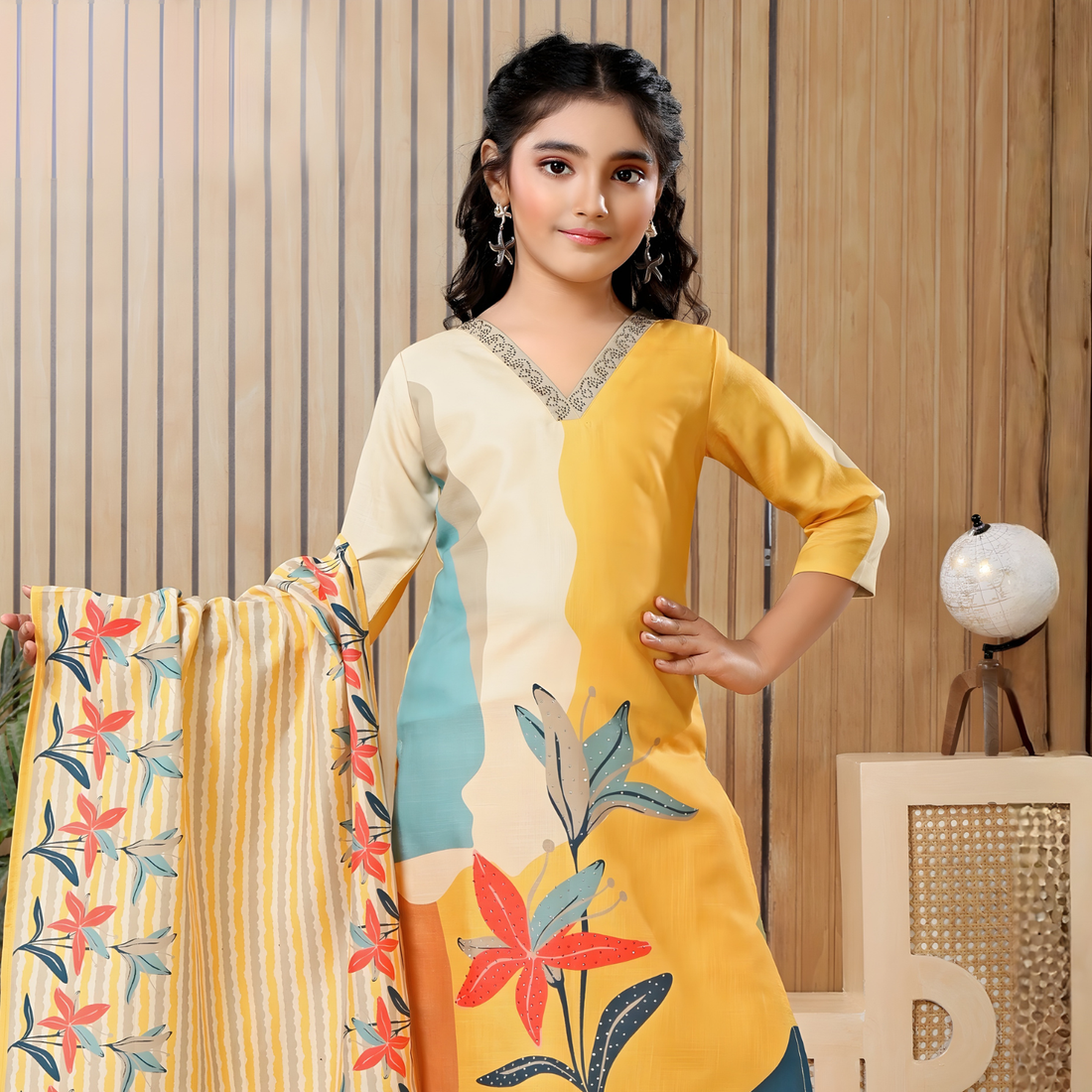 Latest Yellow Printed Kurti Set