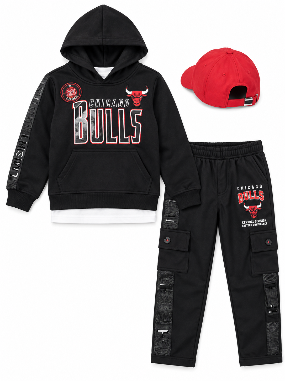 Boys Black Hooded Sweatshirt and Cargo Pants Set