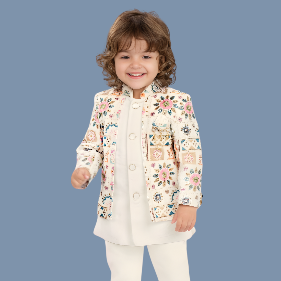 Boys Kurta Pajama Set with Embroidered Jacket Ethnic Wear