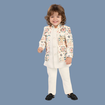 Boys Kurta Pajama Set with Embroidered Jacket Ethnic Wear