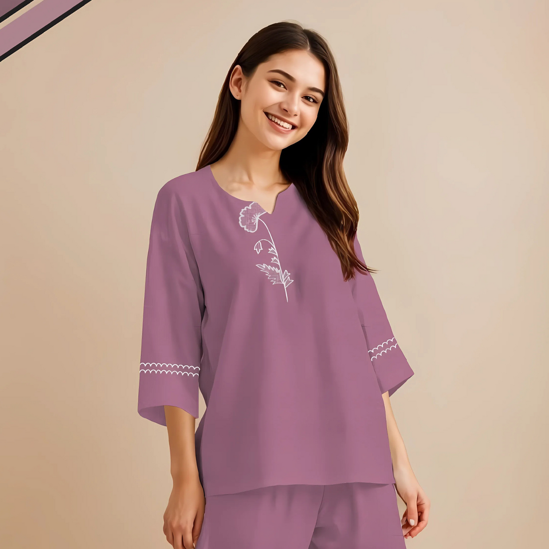 Women Pink Printed Pure Cotton Night suit