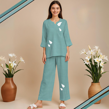 Green Women Pure Cotton Top & Pajama Night Suit