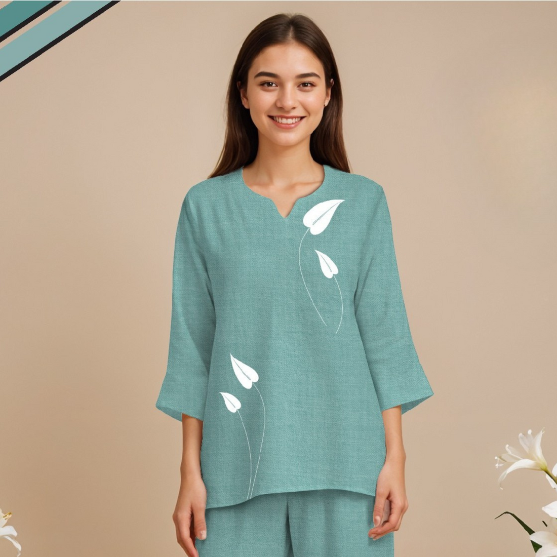 Green Women Pure Cotton Top & Pajama Night Suit