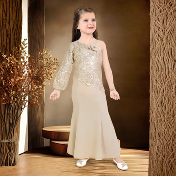 Girls fawn embellished gown