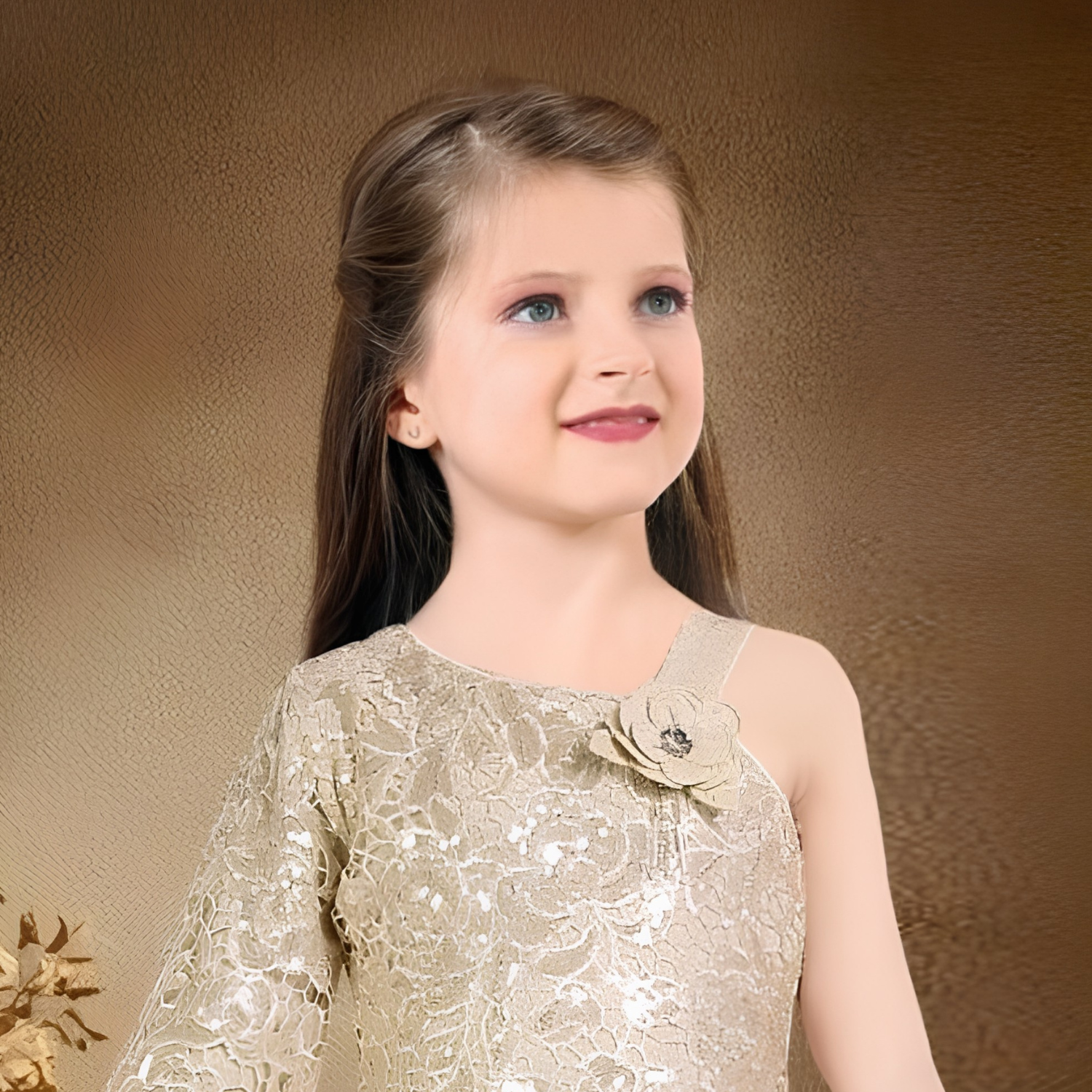Girls fawn embellished gown full length