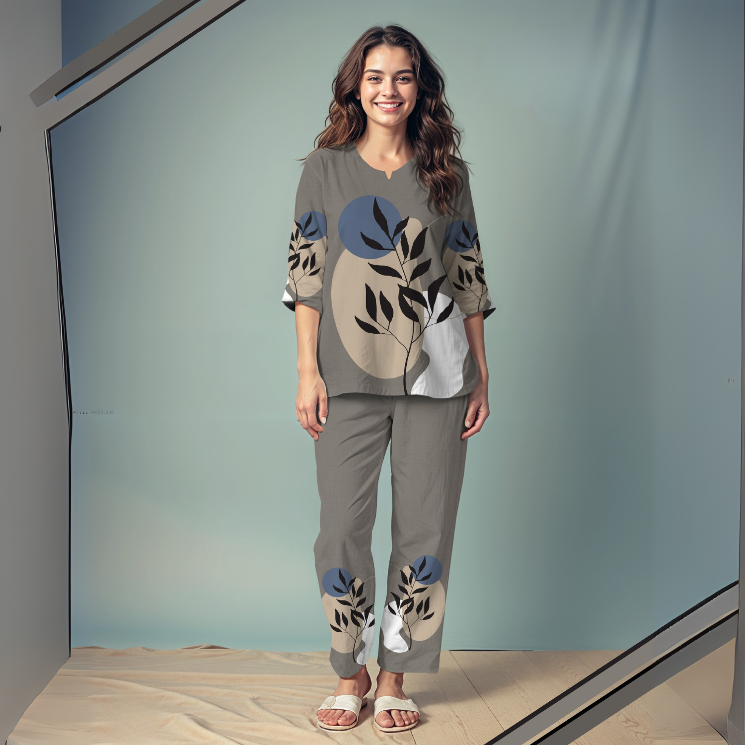 Printed Pure Cotton Round Neck Tunic With Trousers Co-Ords
