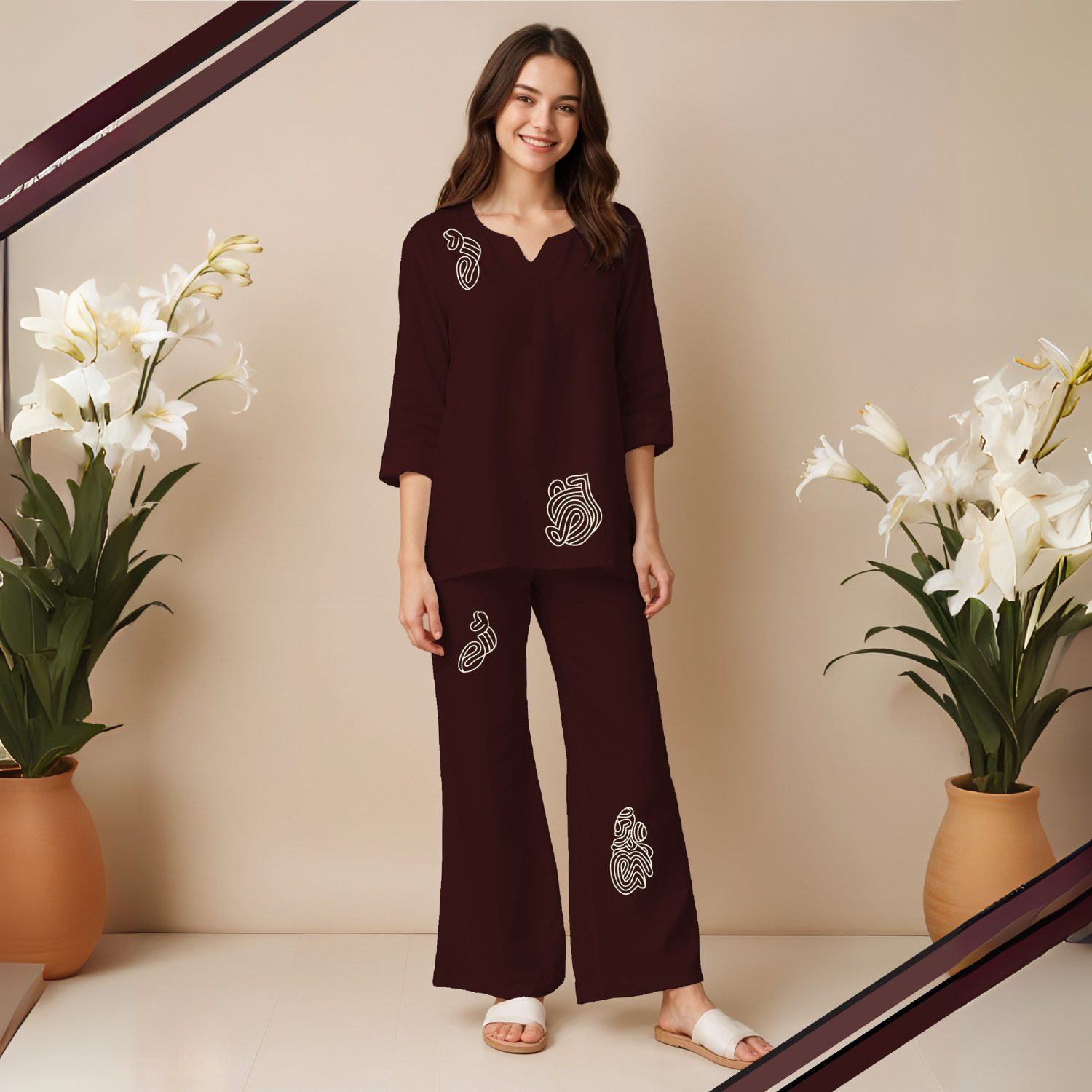 Women Embroidered Shirt & Pants Co-Ords Set