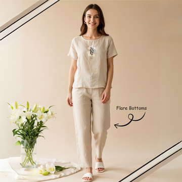 Cream Color Women Pure Cotton Top & Pyjama Night Suit