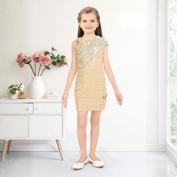 Girls fawn sequined party dress