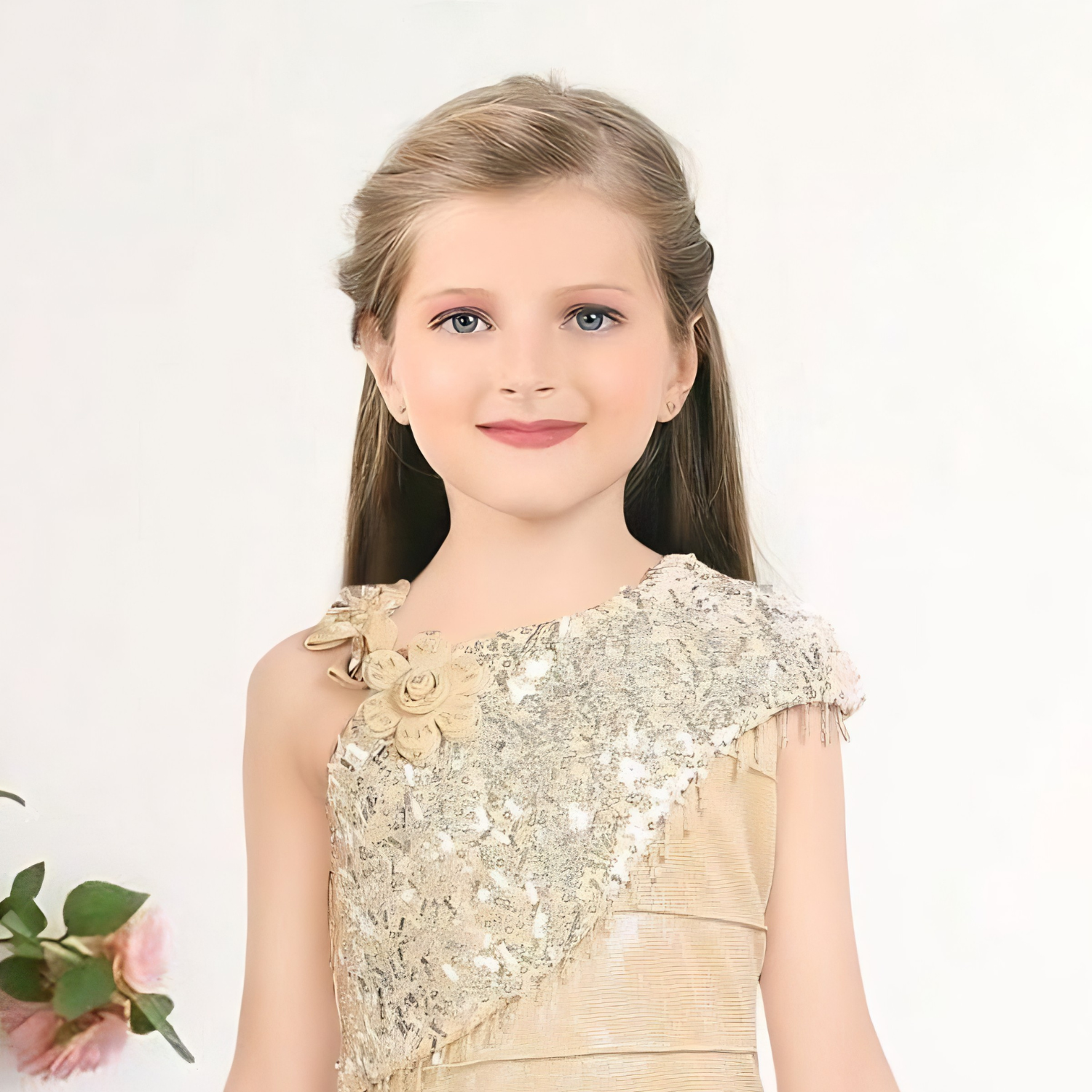 Girls fawn sequined party dress full length