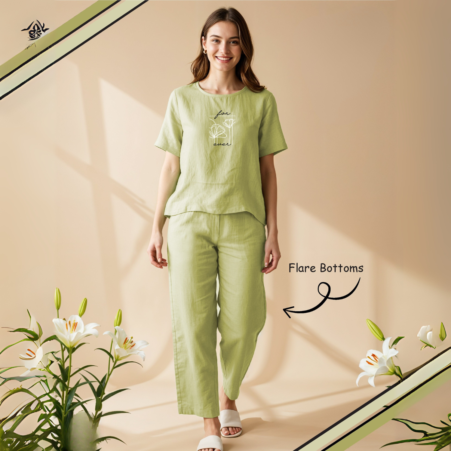 Women Green Top with Pyjamas for Yoga & Comfortable Wear