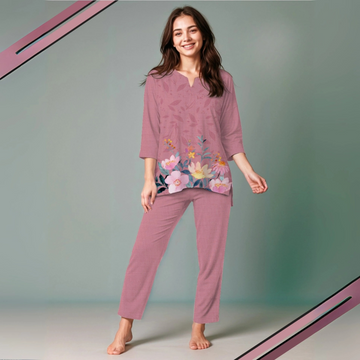 Women Pink Printed Pure Cotton Night suit