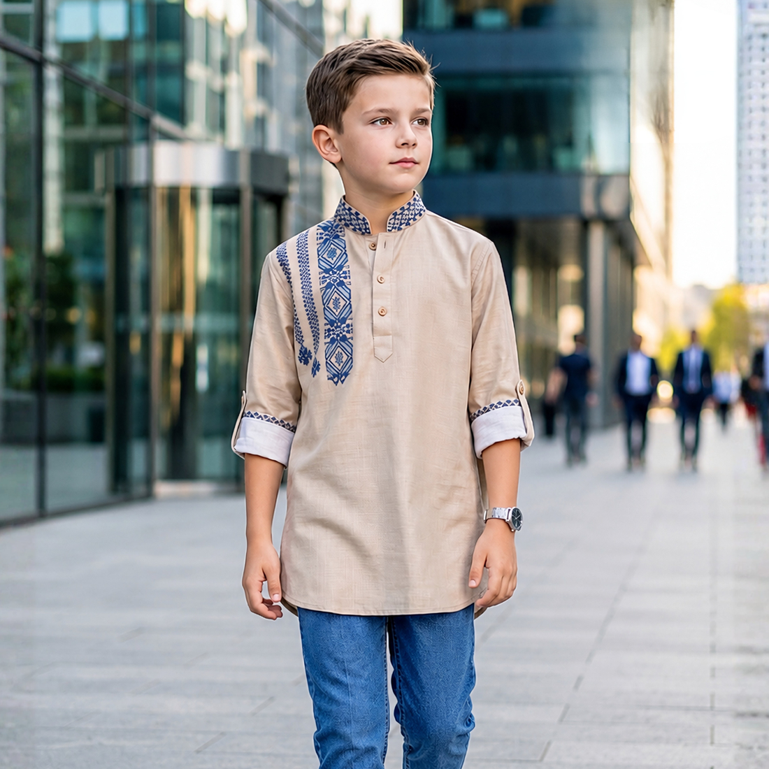 Boys Festive Kurta Shirt Mandarin Collar