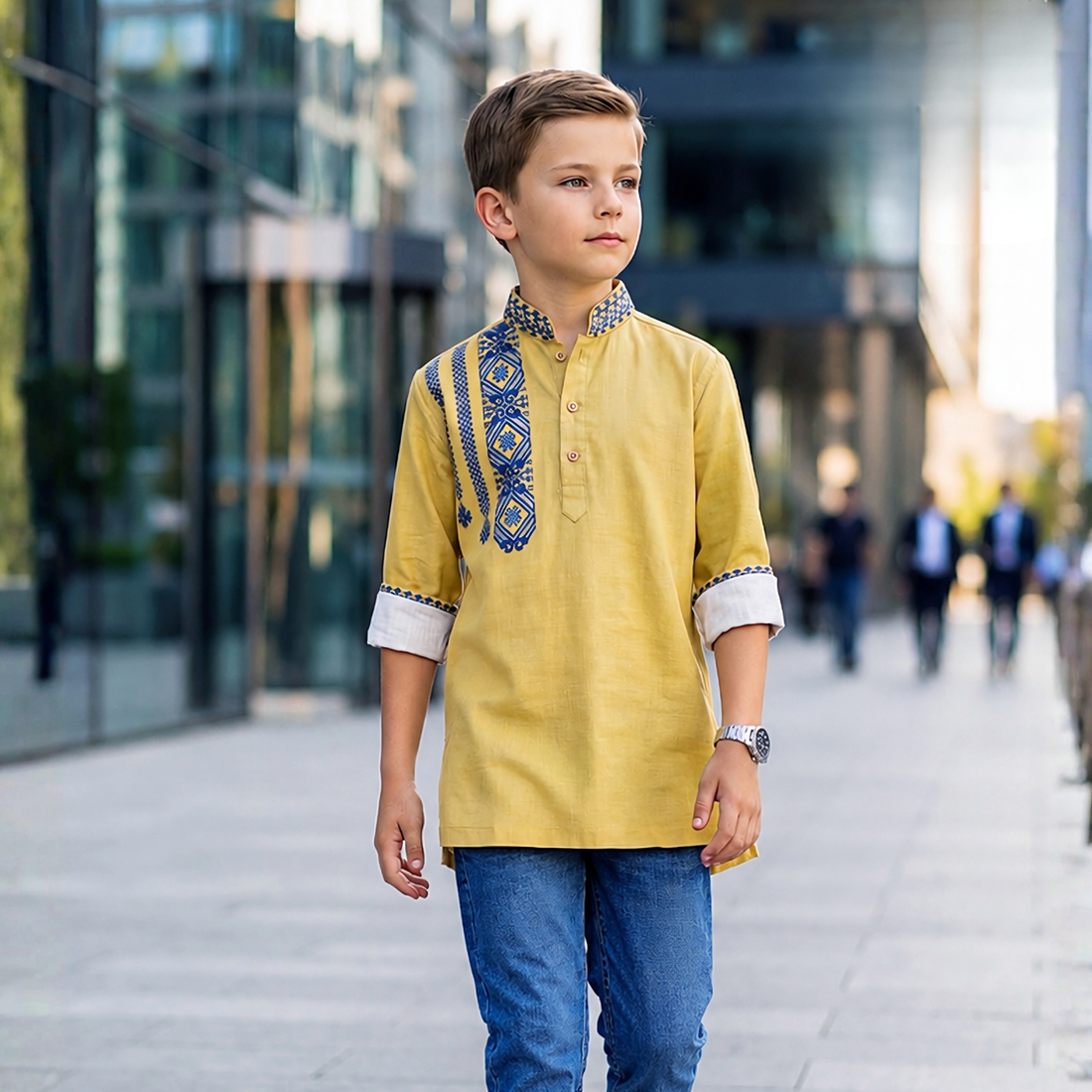 Boys Festive Kurta Shirt Mandarin Collar