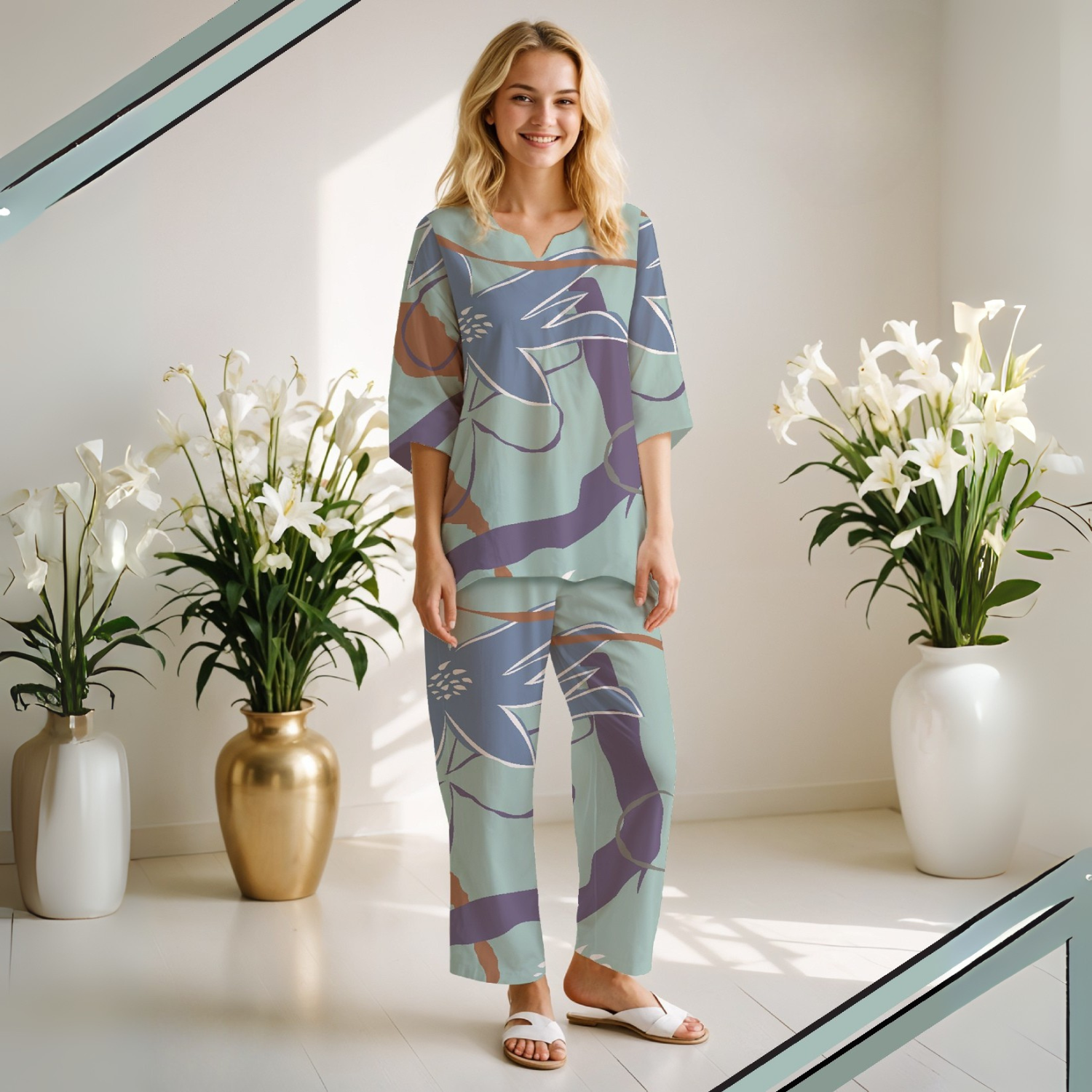 Green Printed Rayon Co-ord