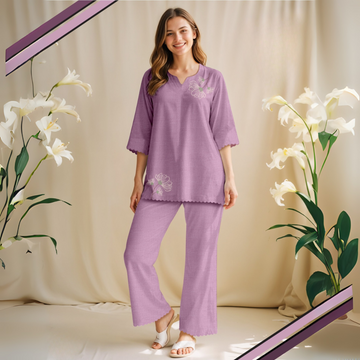 Women Pink Printed Pure Cotton Night suit
