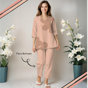 Women Night Suit Set Pink Printed