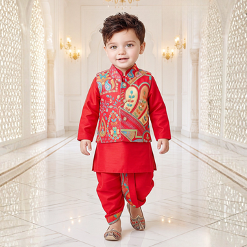 Festive Blend Jacket With Solid Dhoti Kurta Set