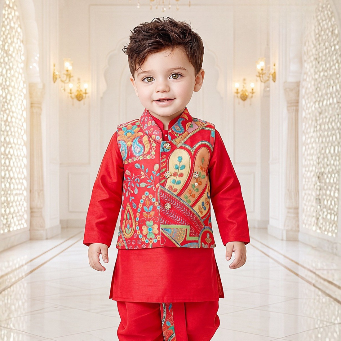 Festive Blend Jacket With Solid Dhoti Kurta Set