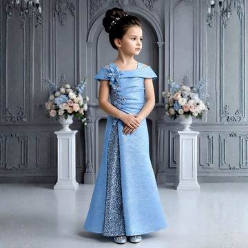 Girls blue embellished gown