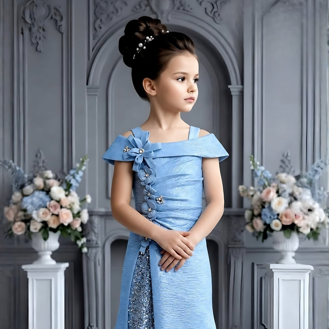 Girls blue embellished gown