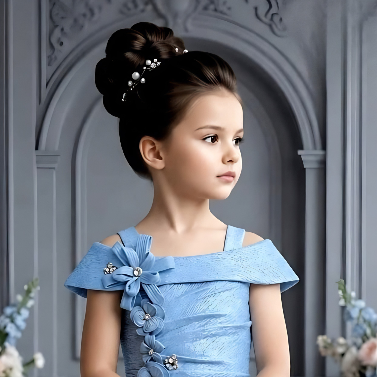 Girls blue embellished gown full length
