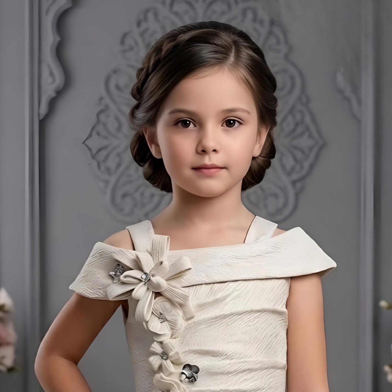 Girls cream embellished gown full length