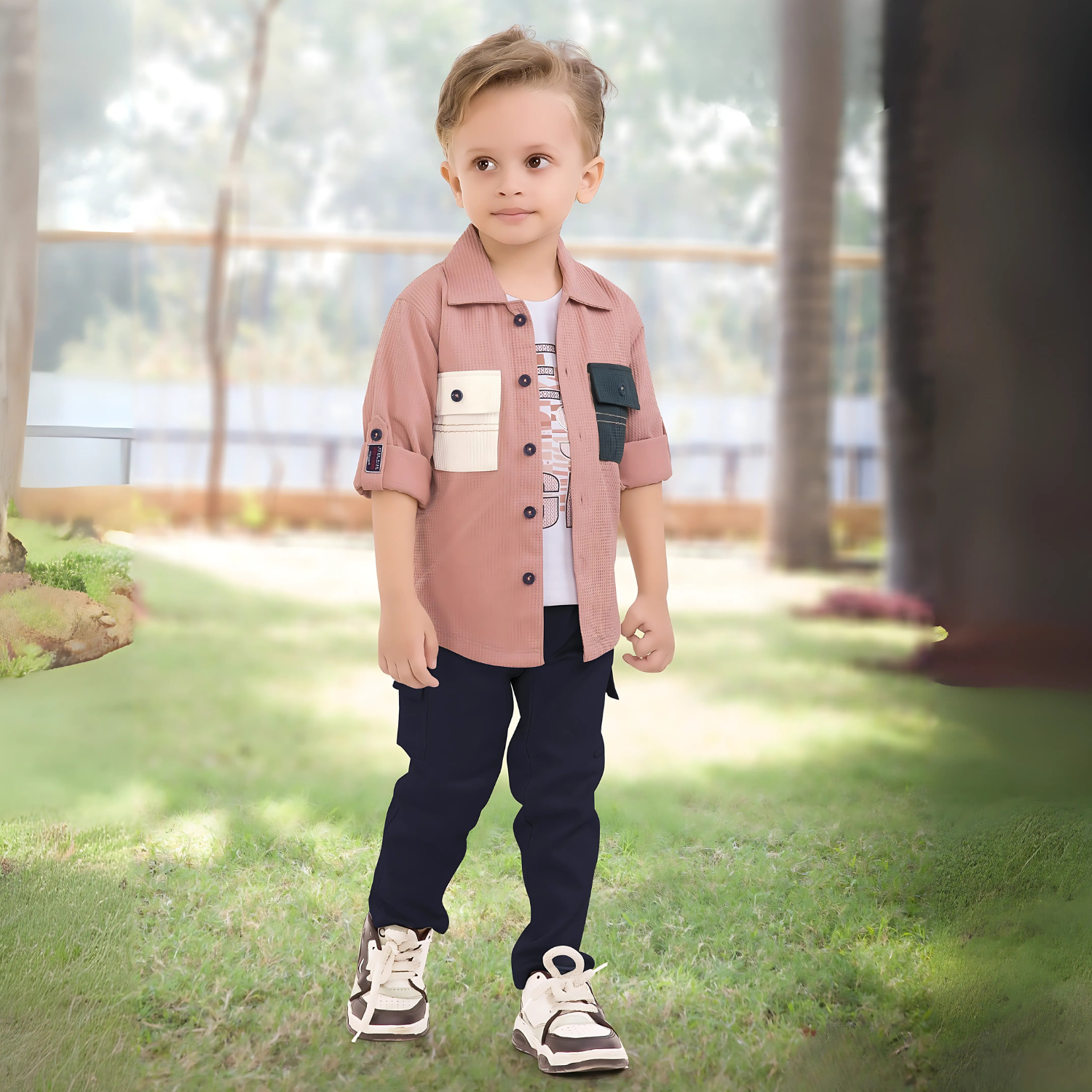 Boys Stylist Peach  Shirt & Black Pant