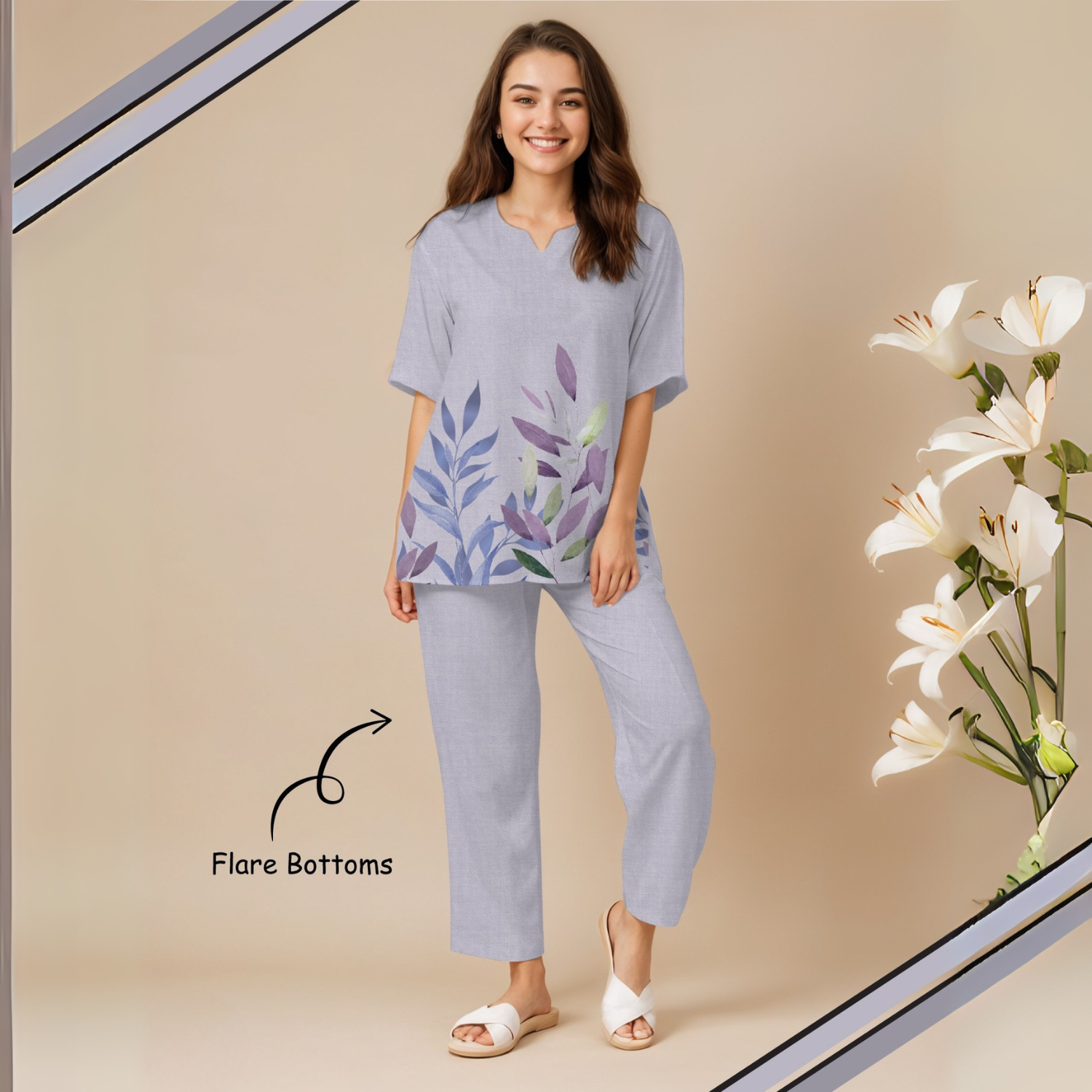 Purple Color Printed Women Pure Cotton Night suit