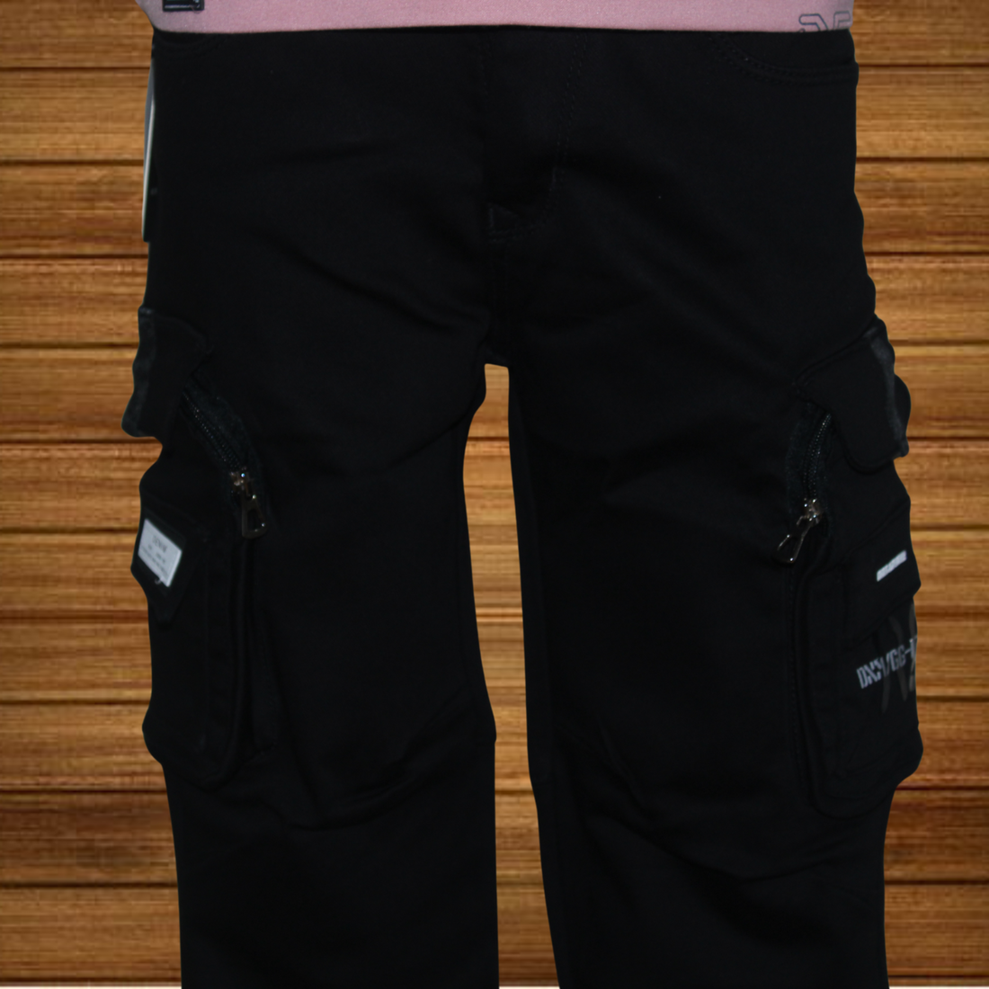 Black Solid Cargo Jeans For Boys