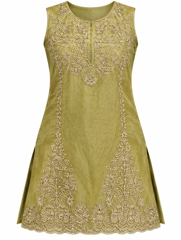 Girls Green Embroidered Kurta and Sharara Set