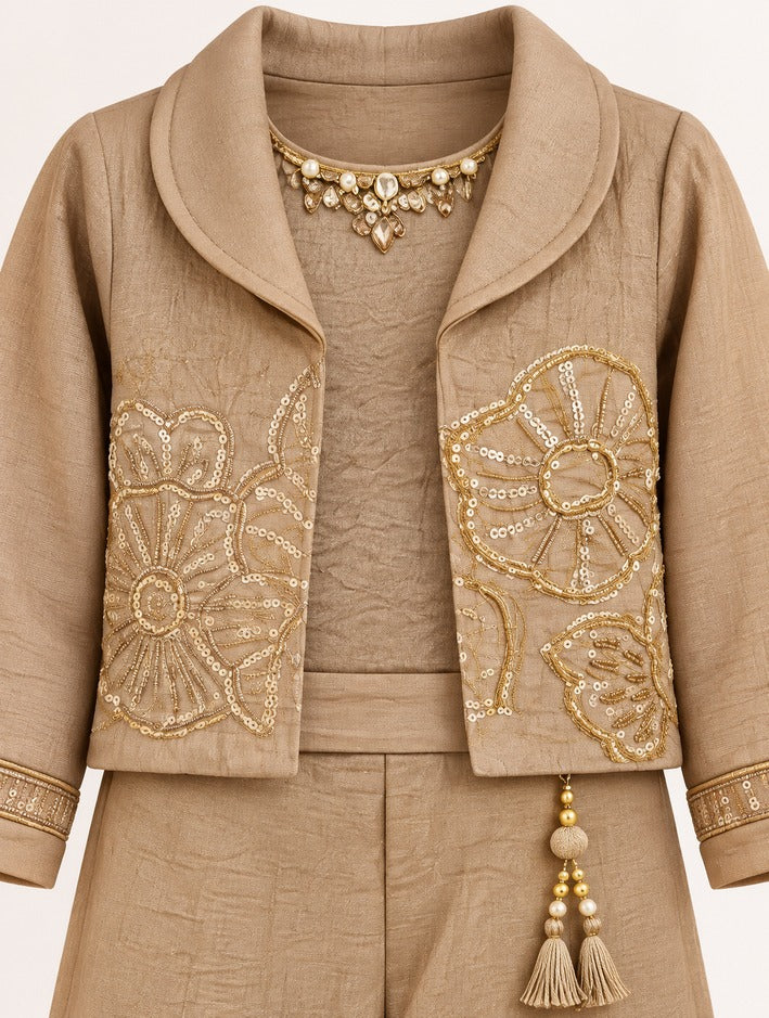 Girls Fawn Embellished Palazzo Set with Jacket