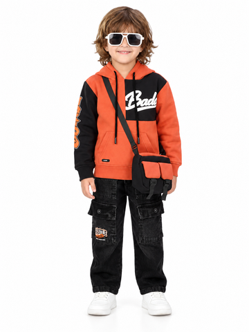Boys Rust Hooded Sweatshirt and Cargo Jeans Set