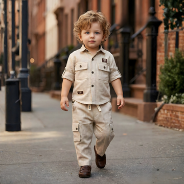 Fawn Stylish Full Suit with Cargo Pants For Boys