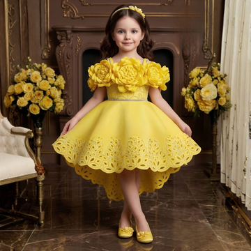 Girls Yellow Party Wear Princess Frock