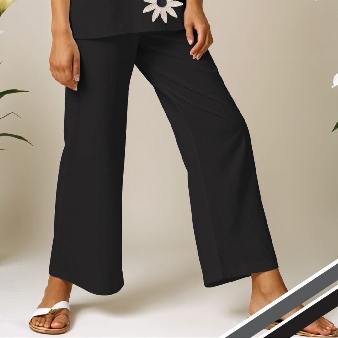 Rayon Embroidery Black Cord Set Women
