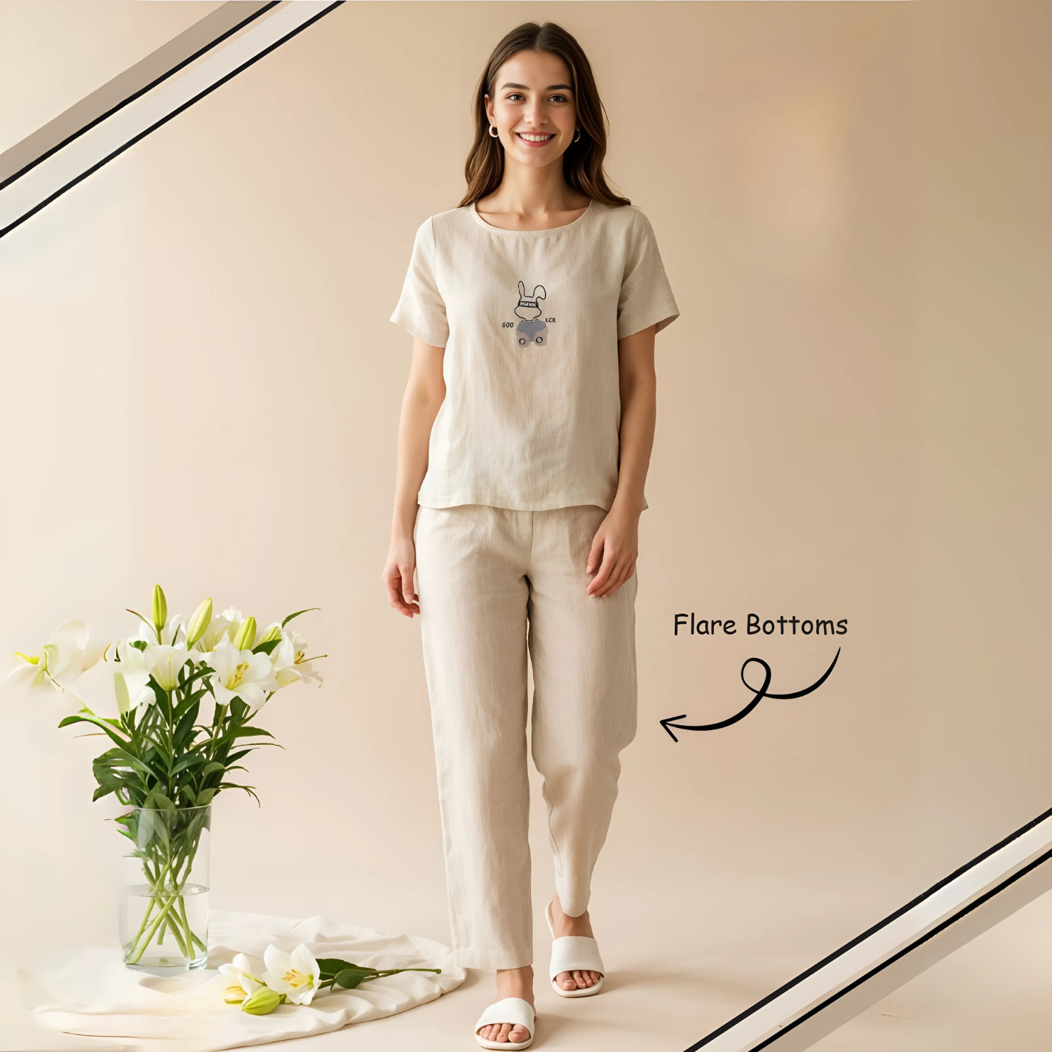 Fawn Women Pure Cotton Top & Pajama Night Suit