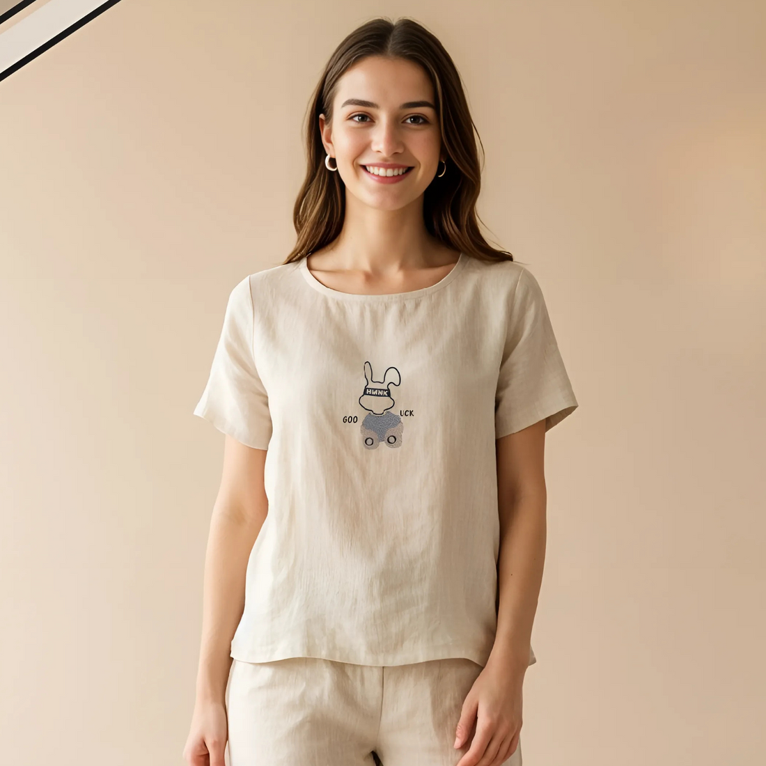 Fawn Women Pure Cotton Top & Pajama Night Suit