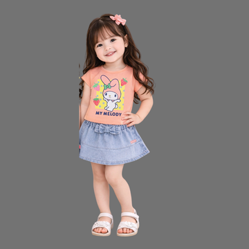 Trendy Girls Top Denim Skirt Set