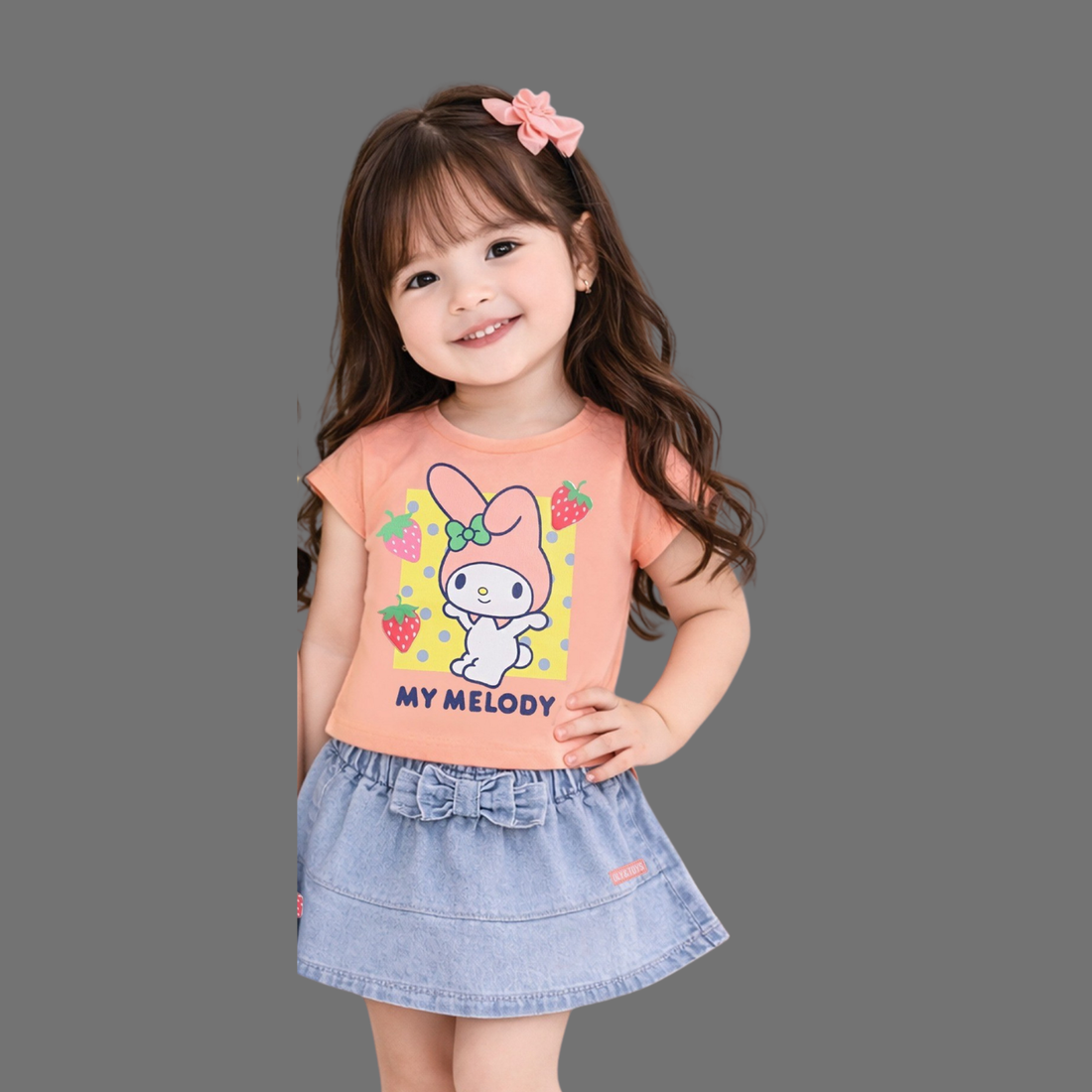 Trendy Girls Top Denim Skirt Set