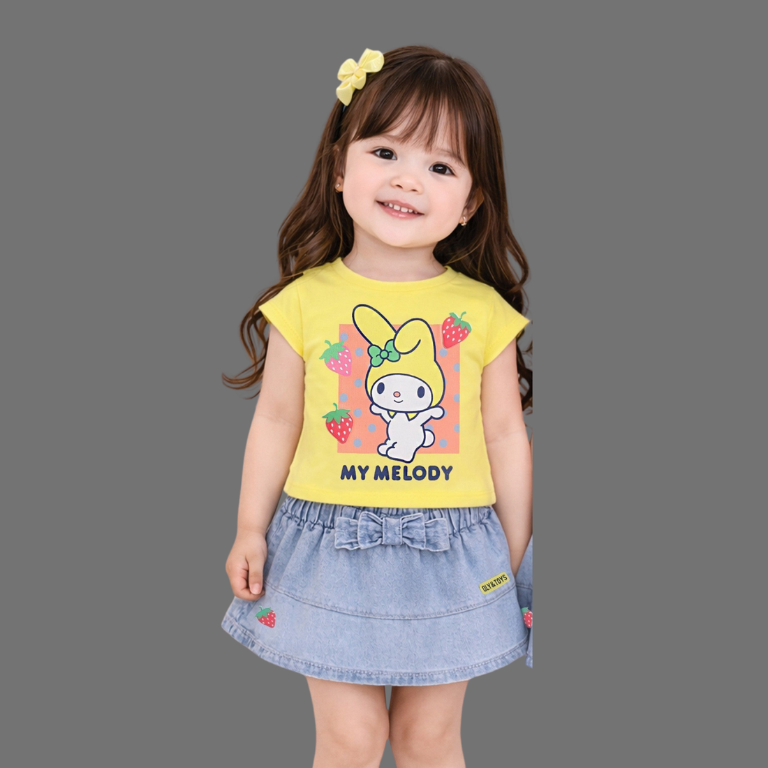 Trendy Girls Top Denim Skirt Set