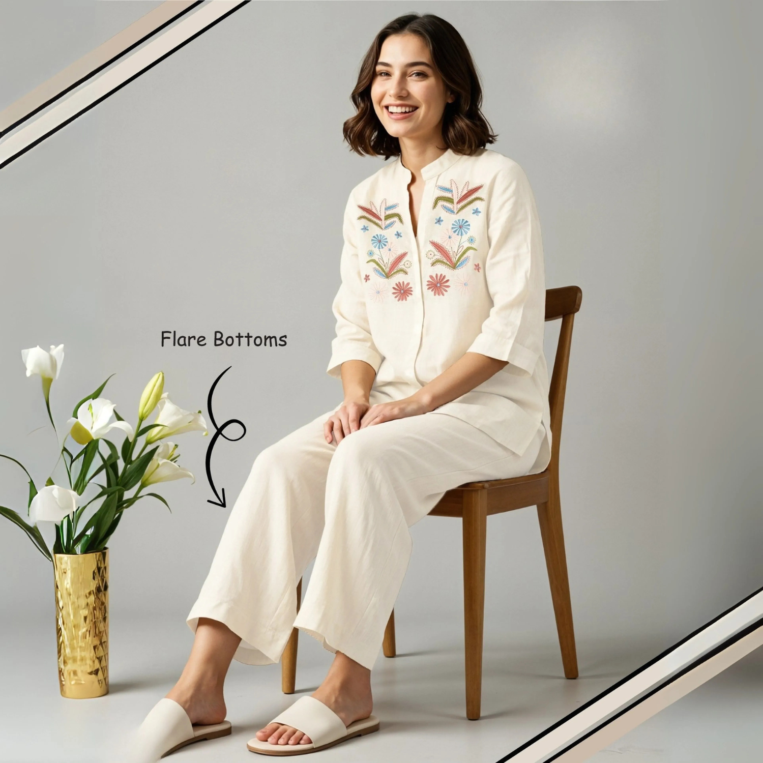 Cream Women Pure Cotton Top & Pyjama Night Suit