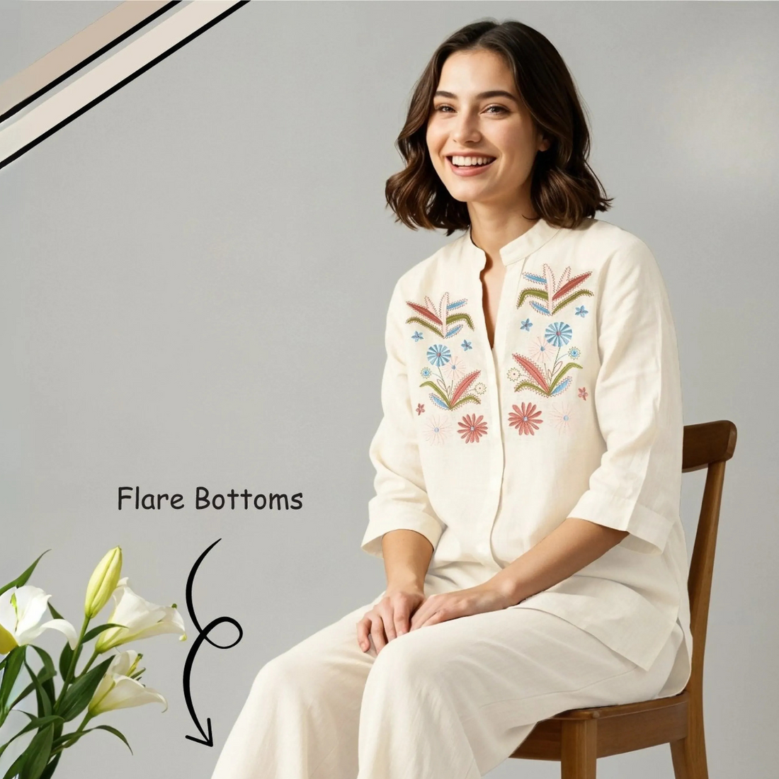 Cream Women Pure Cotton Top & Pyjama Night Suit