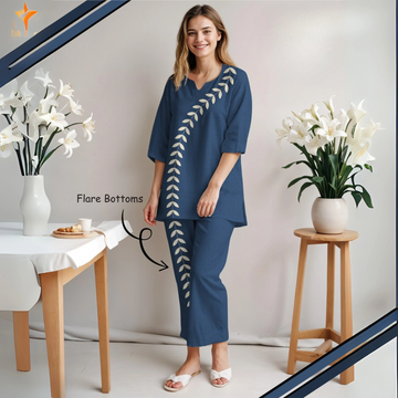 Blue Color Ladies  Cotton Night Suit