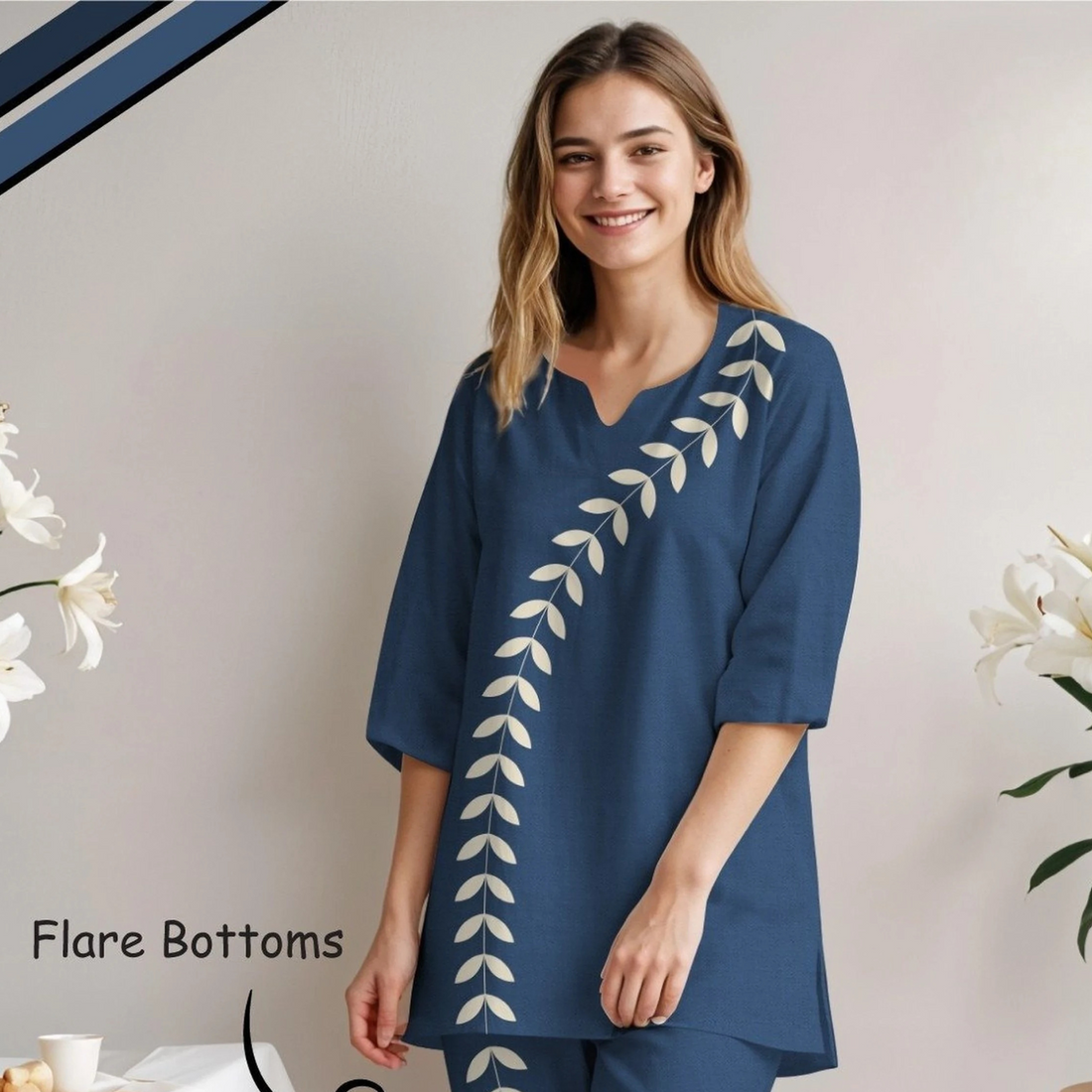 Blue Color Ladies  Cotton Night Suit